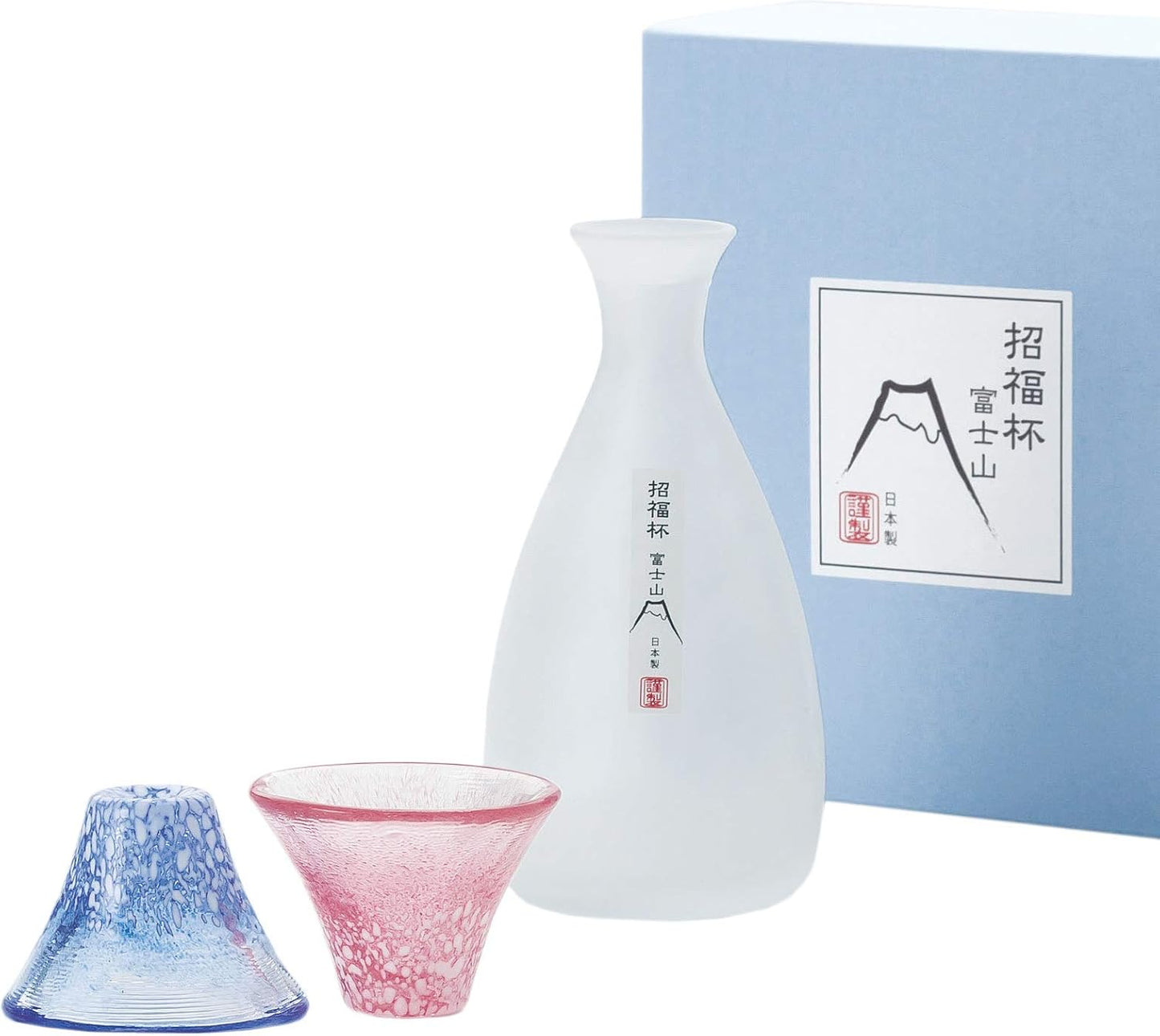 Toyo-sasaki Fuji Mountain Sake Cup Pink & Blue with Carafe