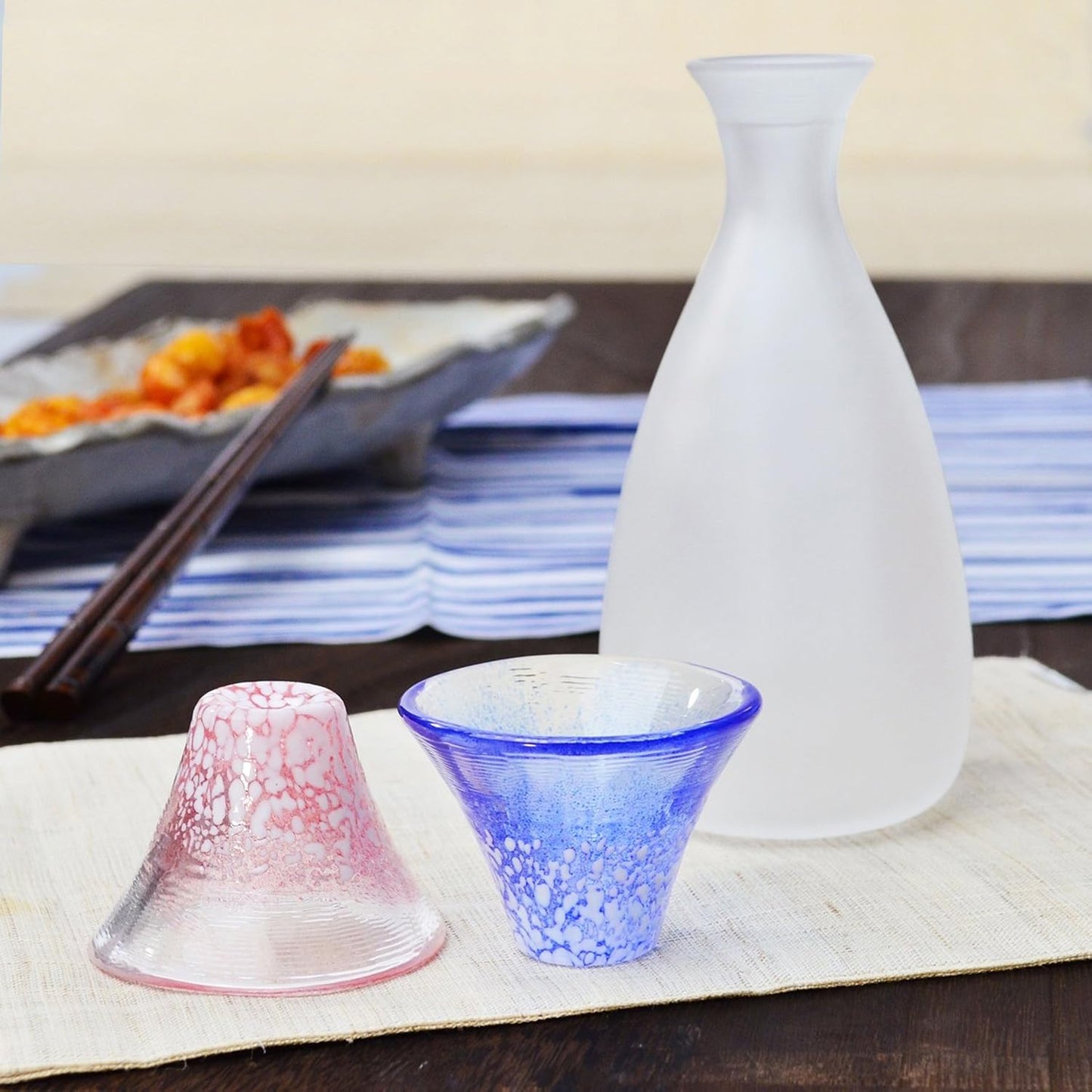 Toyo-sasaki Fuji Mountain Sake Cup Pink & Blue with Carafe