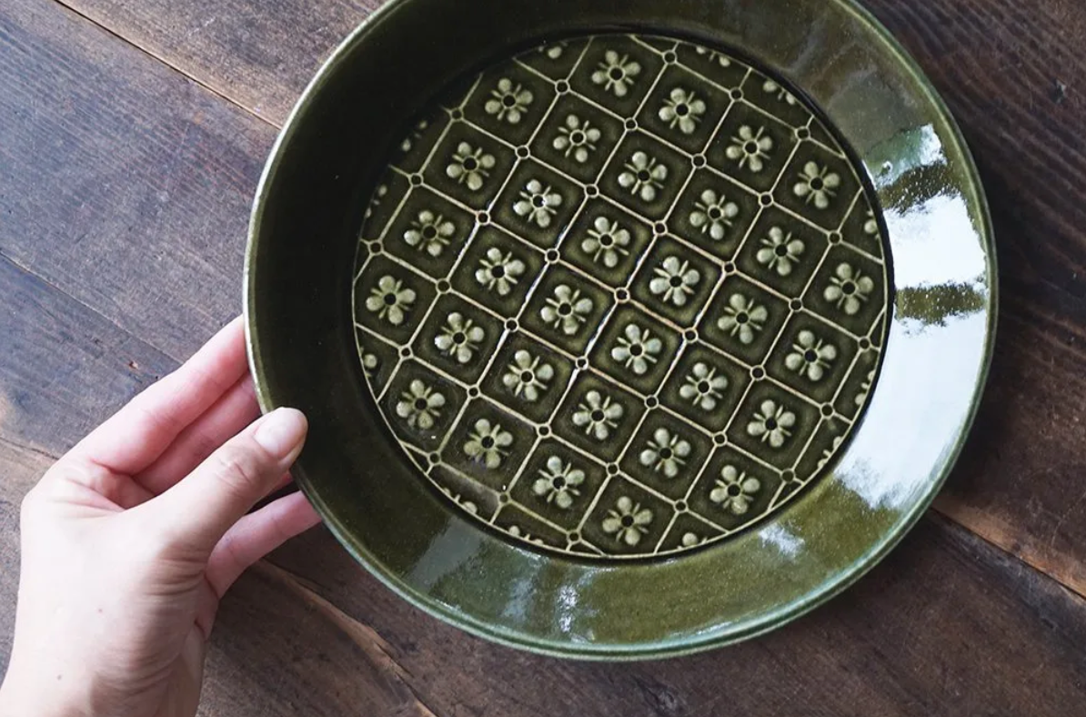 Yoshizawa Velvet Green Flower Plate