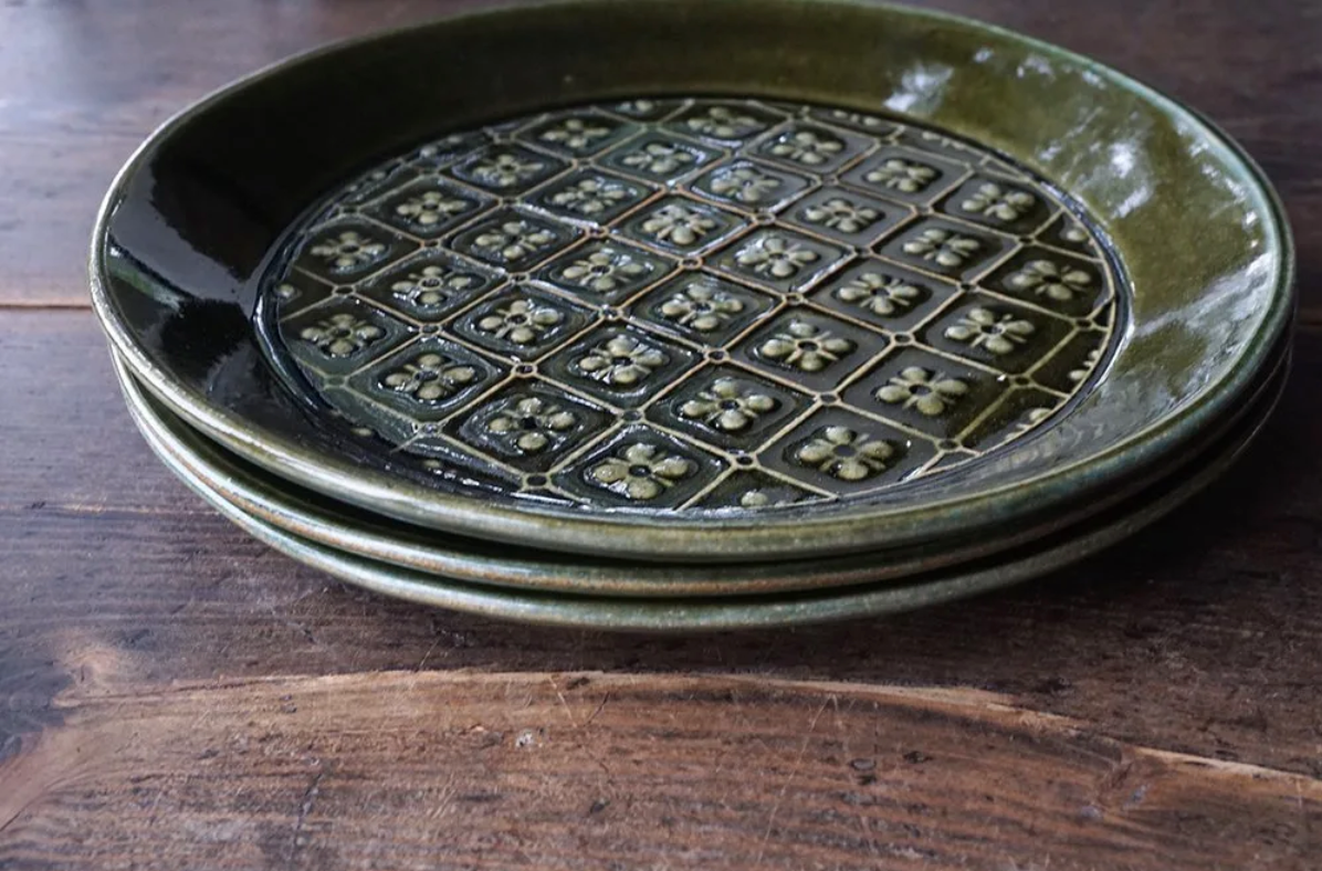 Yoshizawa Velvet Green Flower Plate