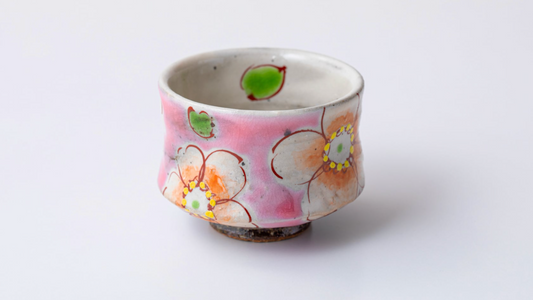 虚空藏窑 sake cup ぐい呑　ピンク花うらら