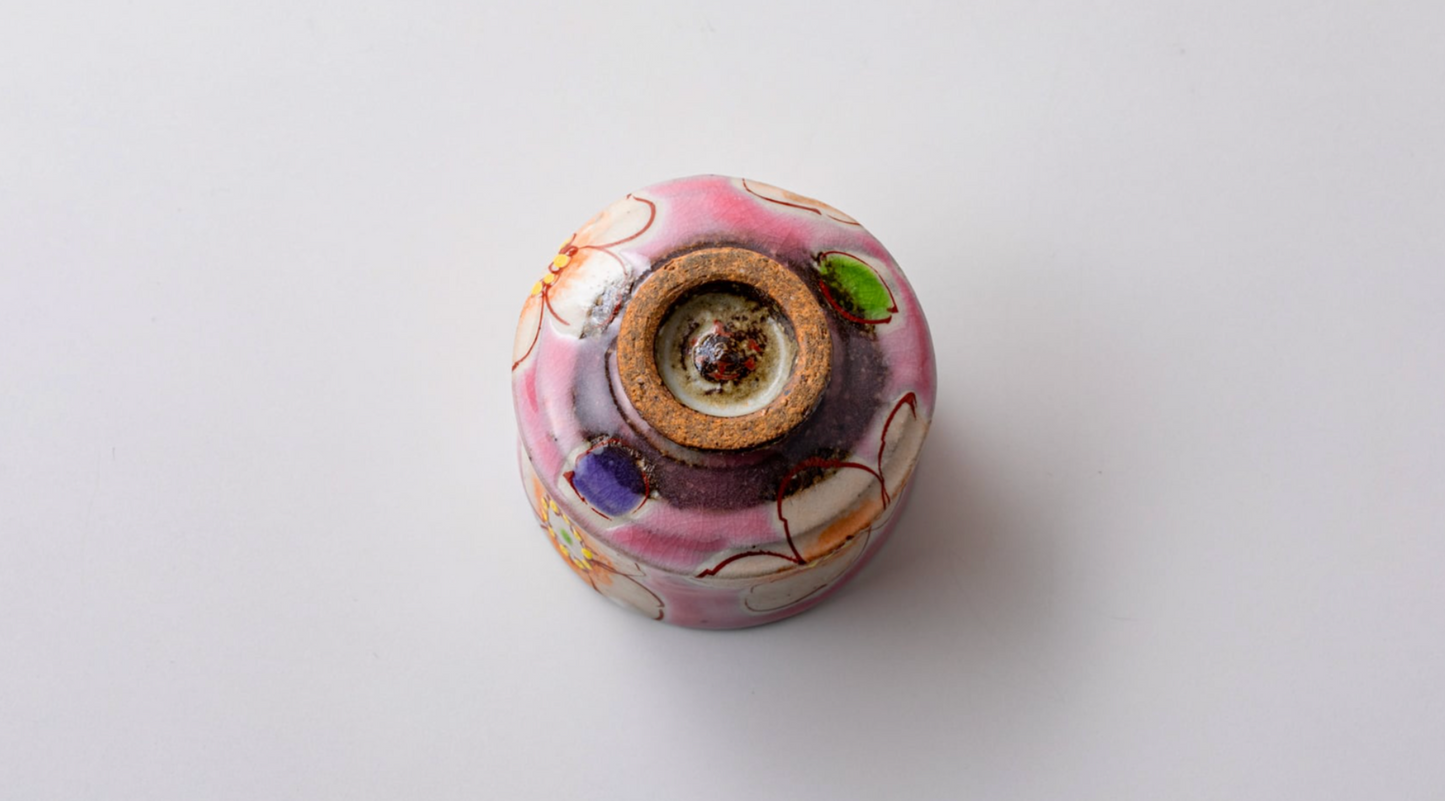 虚空藏窑 sake cup ぐい呑　ピンク花うらら