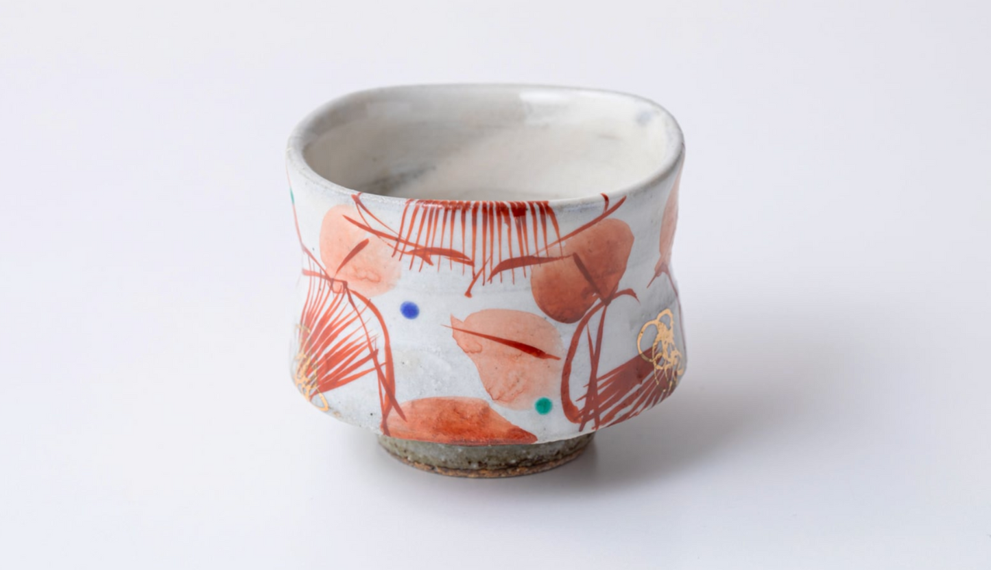 Red Sake cup  赤絵椿 虚空藏窑