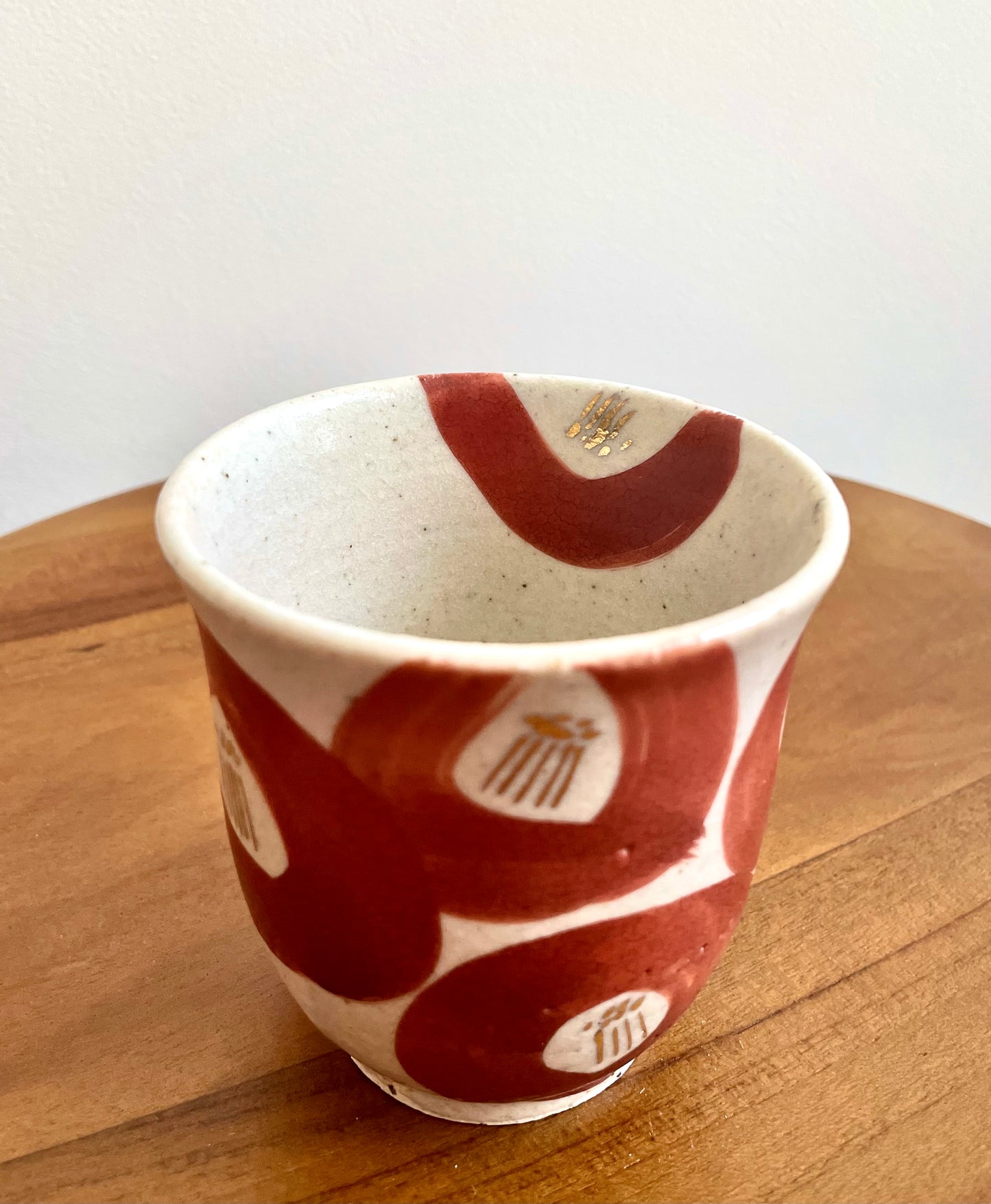 Zoho Gama Red Flower Print Tea Cup志野赤椿 湯呑