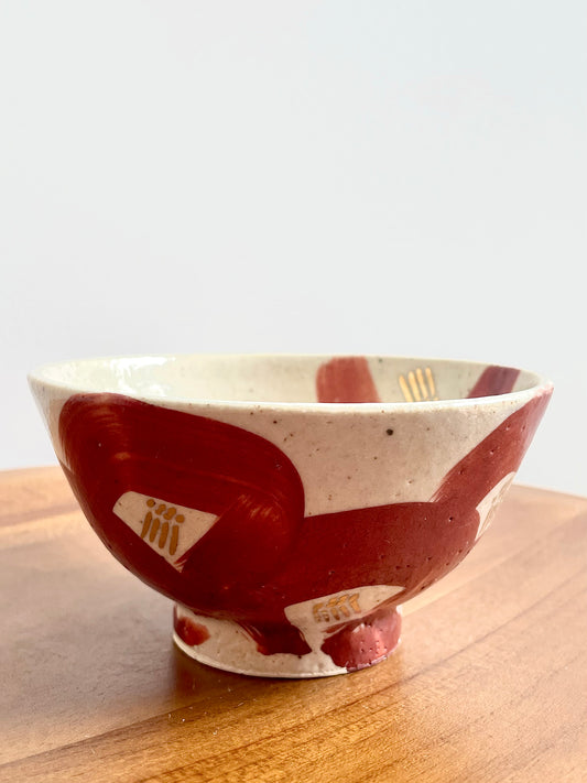 Zoho Gama Red Flower Pattern Rice Bowl 蔵珍窯 赤椿 碗