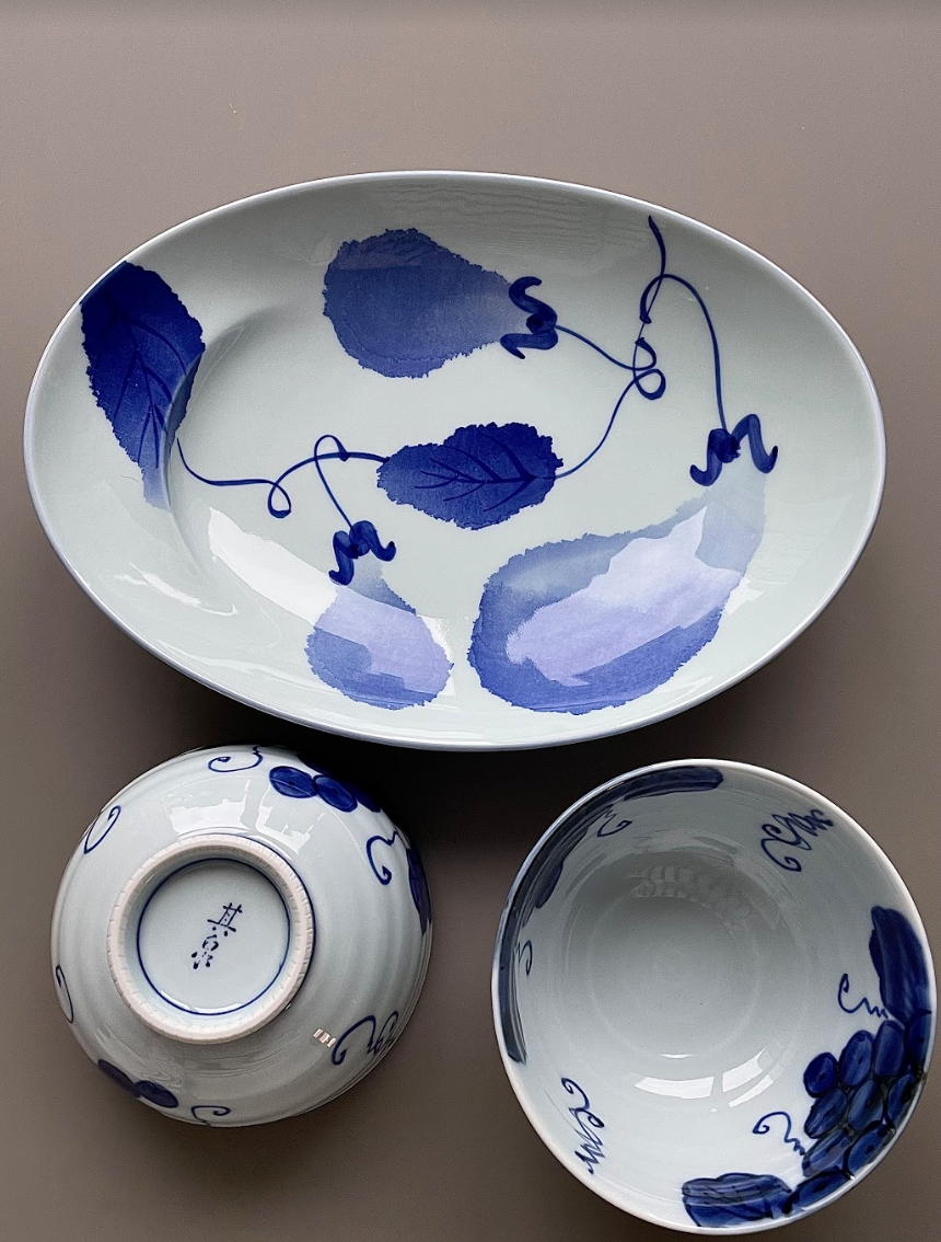 Shobido Kisen Kiln large Plate with Aubergine Pattern 布目茄子
