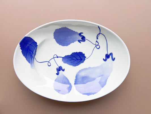 Shobido Kisen Kiln large Plate with Aubergine Pattern 布目茄子