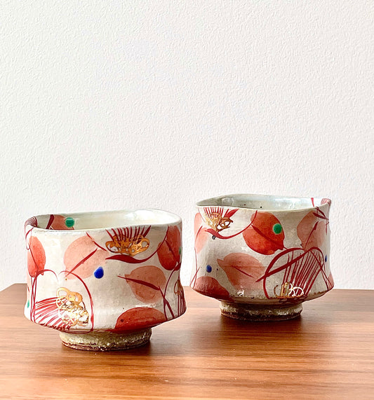 Red Sake cup  赤絵椿 虚空藏窑